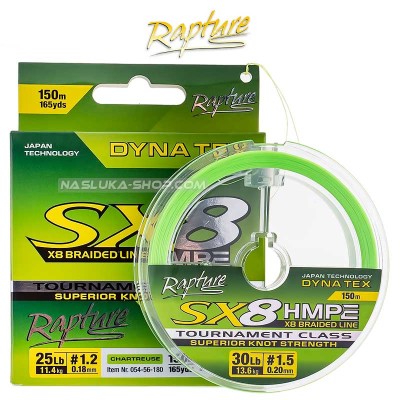 Плетено 8-нишково влакно Rapture Dyna Tex Depth Finder SX8, Chartreuse, 150 м