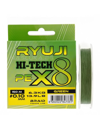 Плетено 8-нишково влакно Ryuji Hi-Tech Pe x8 Braid, Green, 150 м