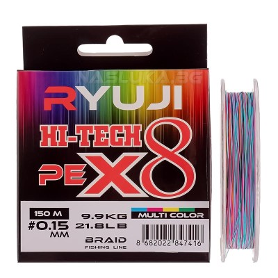 Плетено 8-нишково влакно Ryuji Hi-Tech Pe x8 Braid, Multi Color, 150 м