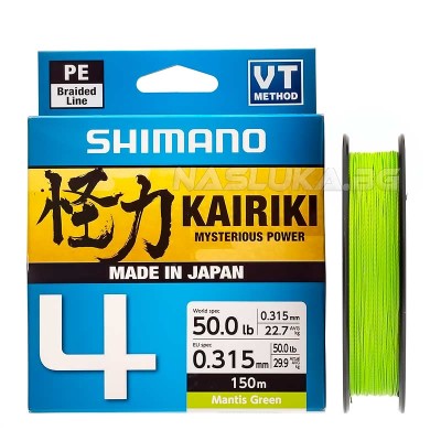 Плетено влакно Shimano 4 Kairiki Mantis Green, 300 м