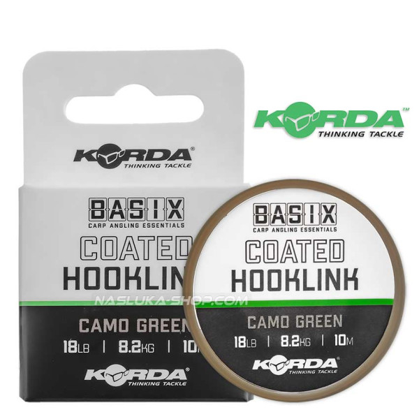 Плетено влакно с покритие Korda Basix Coated Hooklink, Camo Green — снимка 1