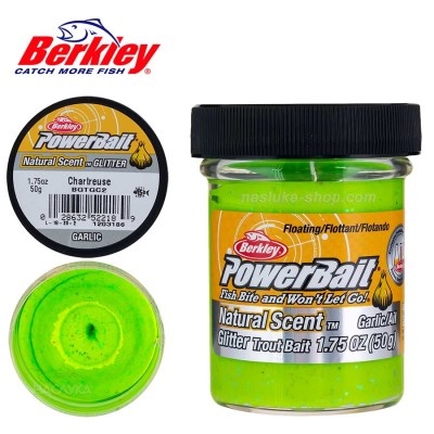 Плаваща паста за пъстърва Berkley Natural Scent Glitter, Garlic, Chartreuse
