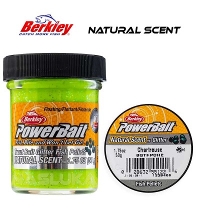 Плаваща паста за пъстърва Berkley Natural Scent Glitter, Fish Pellets, Chartreuse