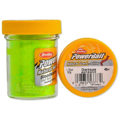 Плаваща паста за пъстърва Berkley Natural Scent Glitter, Bloodworm, Chartreuse