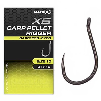 Куки с ухо без контра Matrix X6 Carp Pellet Rigger, 10 бр.