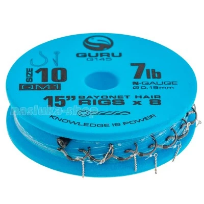 Вързани куки с клин Guru QM1 Bayonet Hair Rigs, Mono, 38см, 8 бр.