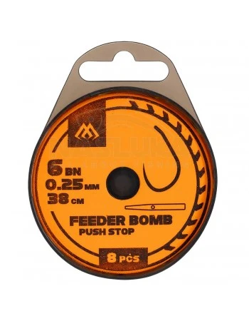 Вързани куки за фидер Mikado Feeder Bomb, Push Stop, 38см, 8 бр.