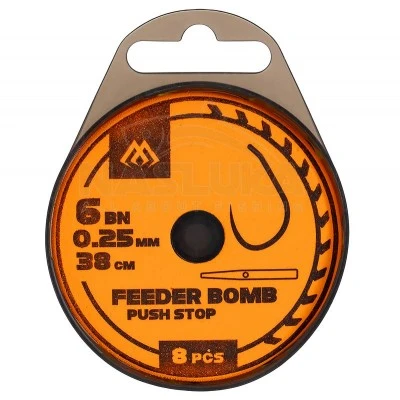 Вързани куки за фидер Mikado Feeder Bomb, Push Stop, 38см, 8 бр.