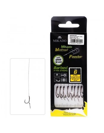Вързани куки за метод фидер с 10мм шип Mikado MF X-tra Strong Barbed, Braid, 8 бр.