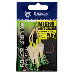 Морски асист куки Pioneer Micro Double Assist Hooks Auro Fish Skin, Green