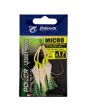Морски асист куки Pioneer Micro Double Assist Hooks Auro Fish Skin, Green