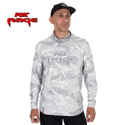 Блуза с дълъг ръкав и UV защита Fox Rage UV Hooded Top, White/Grey