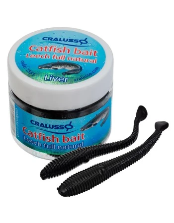 Cralusso Bait Leech Full Natural, Liver - Изкуствени пиявици за сом, аромат Дроб