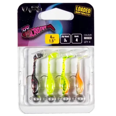 Сет шадове с джиг глави Fox Rage MicroFry UV Mixed, 40 мм, 3 г, 4 бр.
