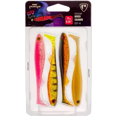 Комплект силиконови шадове Fox Rage Slick Shad Pack UV, 110 мм, NMC038, 4 бр.