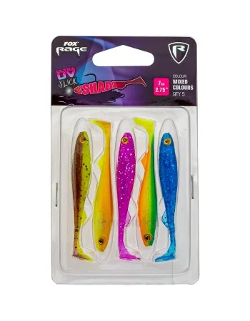 Комплект силиконови шадове Fox Rage Slick Shad Pack UV, 70 мм, NMC035, 5 бр.