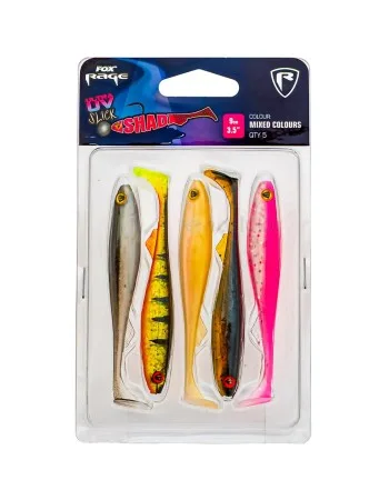 Комплект силиконови шадове Fox Rage Slick Shad Pack UV, 90 мм, NMC007, 5 бр.