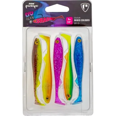 Комплект силиконови шадове Fox Rage Slick Shad Pack UV, 90 мм, NMC034, 5 бр.