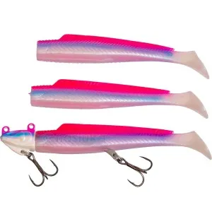 Комплект от 3 силиконови шада с джиг глава и куки Sunmile, Pink, 10 см, 14 г