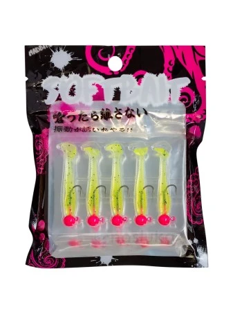 Комплект морски мини шадове 3.6см с джиг глави Soft Bait SW Aji Shad, Chart FLK, 5 бр.