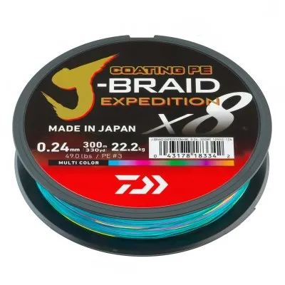 Плетено влакно Daiwa J-Braid x8 Expedition, Multicolor, 300 м