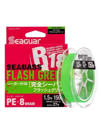 Seaguar R18 SeaBass PEx8, Flash Green - Морско плетено влакно, 150м