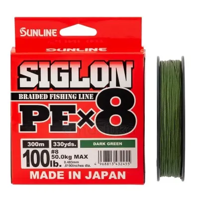 Sunline Siglon PEx8, Dark Green, Японско 8-нишково плетено влакно, 300 м