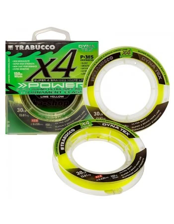 Плетено 4-нишково влакно Trabucco Dyna Tex X4 Power, 150м, Lime Yellow