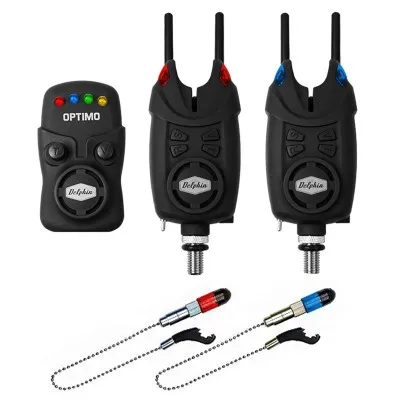 Комплект шаранджийски сигнализатори и обтегачи Delphin Optimo 9V 2+1