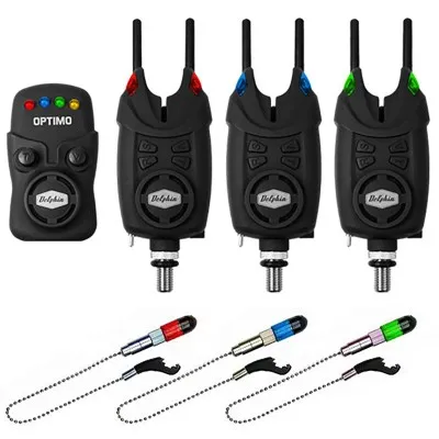 Комплект шаранджийски сигнализатори и обтегачи Delphin Optimo 9V 3+1