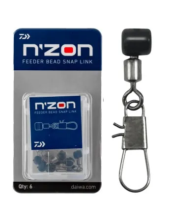 Вирбели за фидер с карабина и мънисто Daiwa N'Zon Feeder Bead Snap Link, 6 бр.