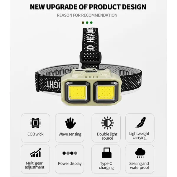 LED челник HX-816 със сензор и USB зареждане — снимка 9