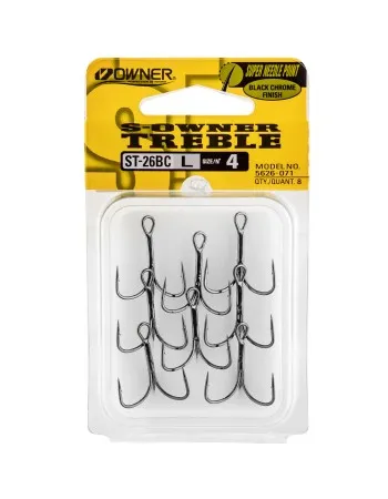 Тройни куки Owner Treble ST-26BC, 8 бр., цвят Black Chrome