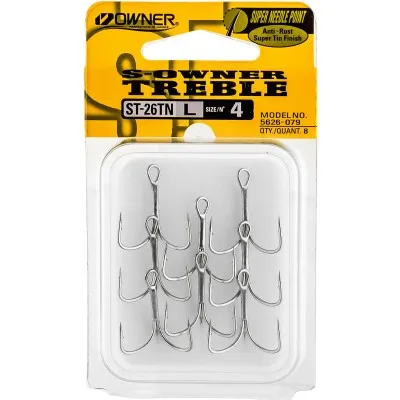 Тройни куки Owner Treble ST-26TN, 8 бр., цвят Super Tin