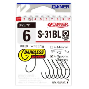 Куки за примамки Owner Single Hook Barbless, S-31BL