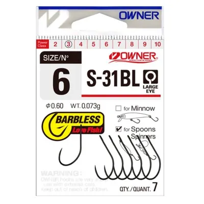 Куки за примамки Owner Single Hook Barbless, S-31BL