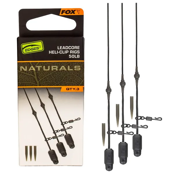 Готови шаранджийски монтажи Fox Edges Naturals Leadcore Heli-Clip Rigs, 50 lb, 3 бр. — снимка 1