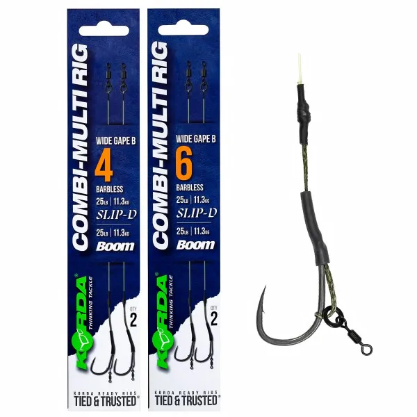 Монтажи за шаран Korda Combi Multi Rig Wide Gape Barbless, 25 lb, 2 бр. — снимка 1
