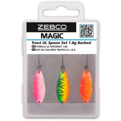 Комплект микроклатушки за пъстърва Zebco Magic Trout UL Spoon Set, Barbed, 1.8 г, 3 бр.