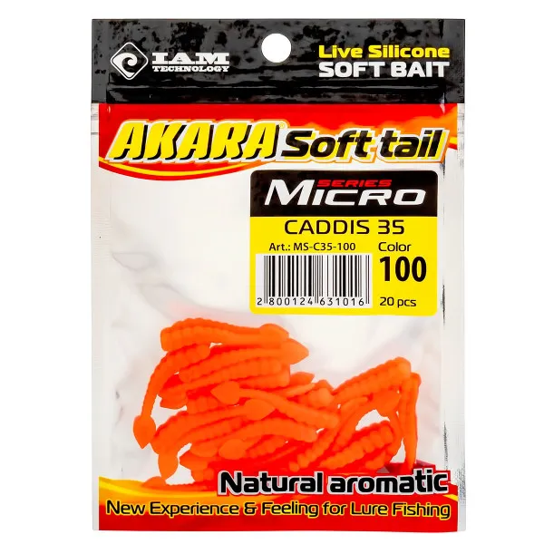 Силиконови примамки Akara Soft Tail Micro Caddis 35 мм, цвят 100, 20 бр. — снимка 2