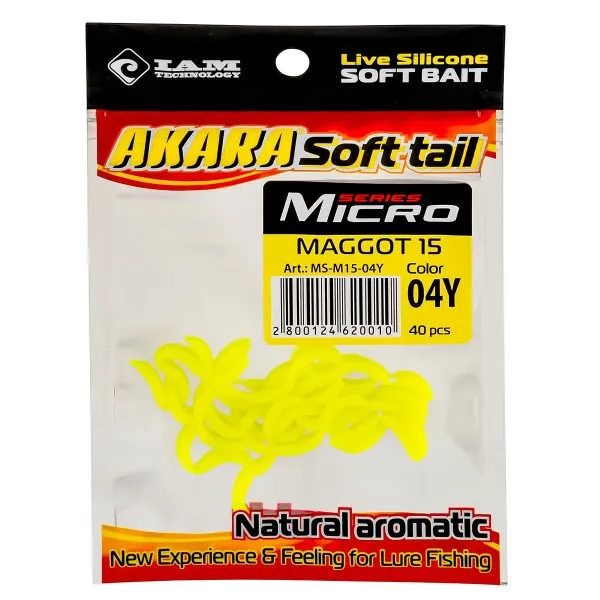 Силиконови примамки Akara Soft Tail Micro Maggot 15 мм, цвят 04Y, 40 бр. — снимка 2