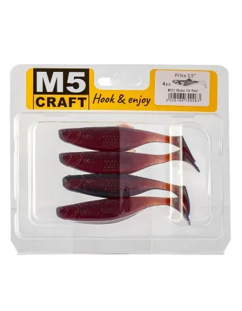 Силиконови шадове M5 Craft Plitka 3.5", 89 мм, 031 Motor Oil Red, 4 бр.