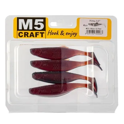 Силиконови шадове M5 Craft Plitka 3.5", 89 мм, 031 Motor Oil Red, 4 бр.