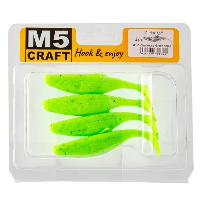 Силиконови шадове M5 Craft Plitka 3.5", 89 мм, 053 Chartreuse Green Apple, 4 бр.