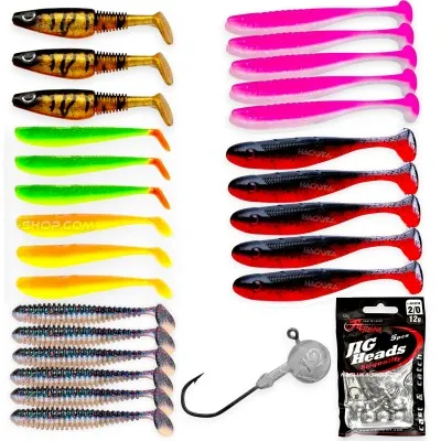 Силиконови примамки и джиг глави за Щука и Бяла риба Jig Pike-Zander Set 2, 37 бр.