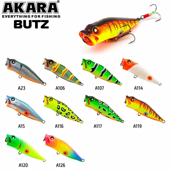 Воблер-попер Akara Butz 65F, 65 мм, 8 г, цвят A107 — снимка 2