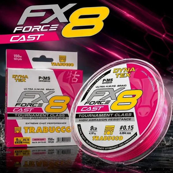 Плетено влакно Trabucco Dynatex FX8 Force Cast, Neon Pink 150 м — снимка 4