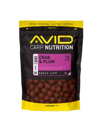 Протеинови топчета Avid Carp Shelf Life Boilies, Crab & Plum, 15 мм, 1 кг