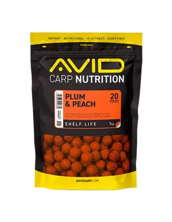 Протеинови топчета Avid Carp Shelf Life Boilies, Plum & Peach, 15 мм, 1 кг
