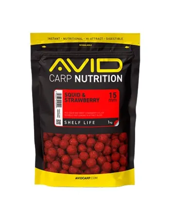 Протеинови топчета Avid Carp Shelf Life Boilies, Squid & Strawberry, 15 мм, 1 кг